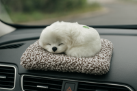 Premium Realistic Sleeping Puppy Plush Toy with Soft Furry Bed | Cute Car Dashboard Decor
