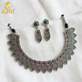 Premium Oxidised Silver-Plated Ruby Stone Choker Necklace Set