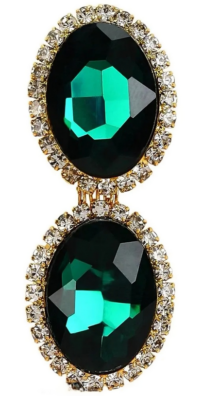 Full emerald green crystal jewelry set displayed with necklace, bracelet, earrings, and ring