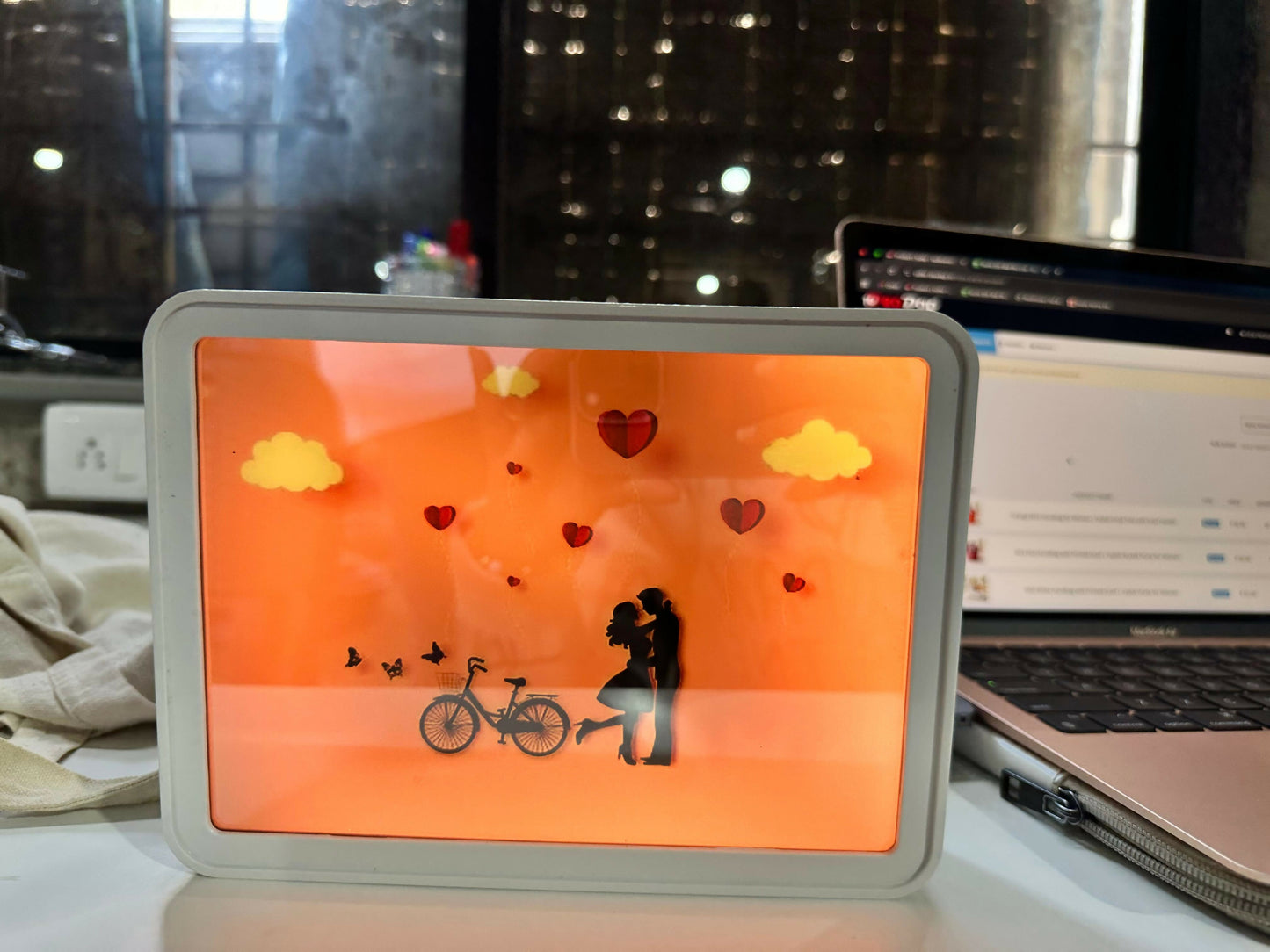 Romantic LED Shadow Light Box | Couple Love Night Lamp | Warm Orange Glow
