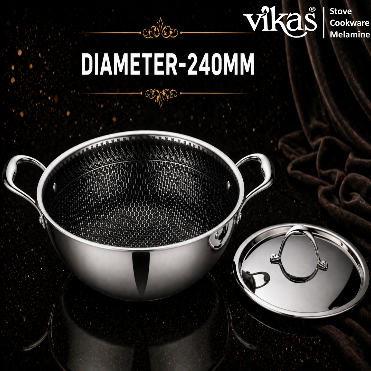 Vikas Honeycomb Kadai 240mm with SS430 magnetic base
