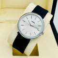 Silver Analog Watch – Classic Black Strap for Men