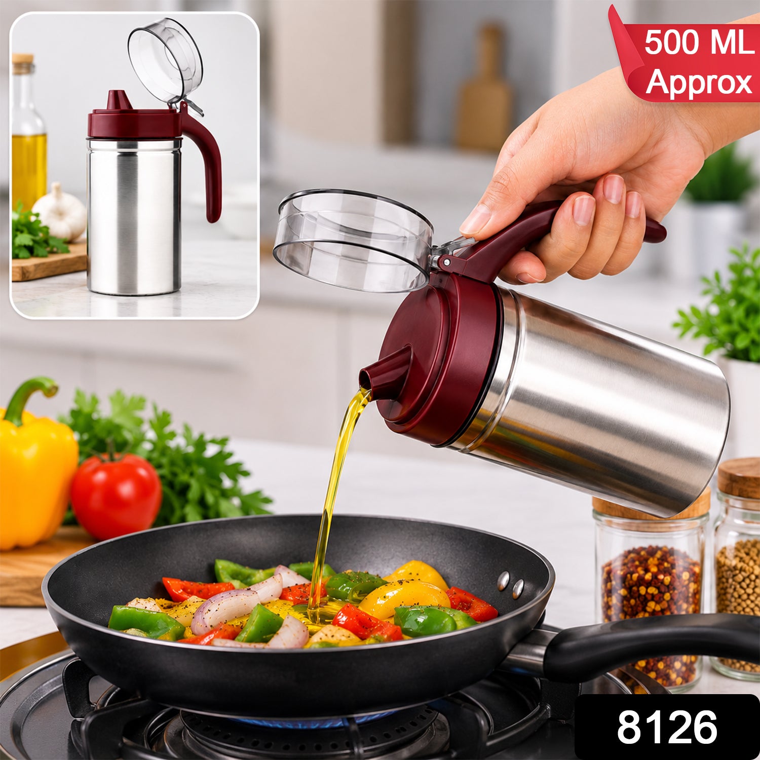 Stainless Steel Oil Dispenser – 500ml Anti-Drip