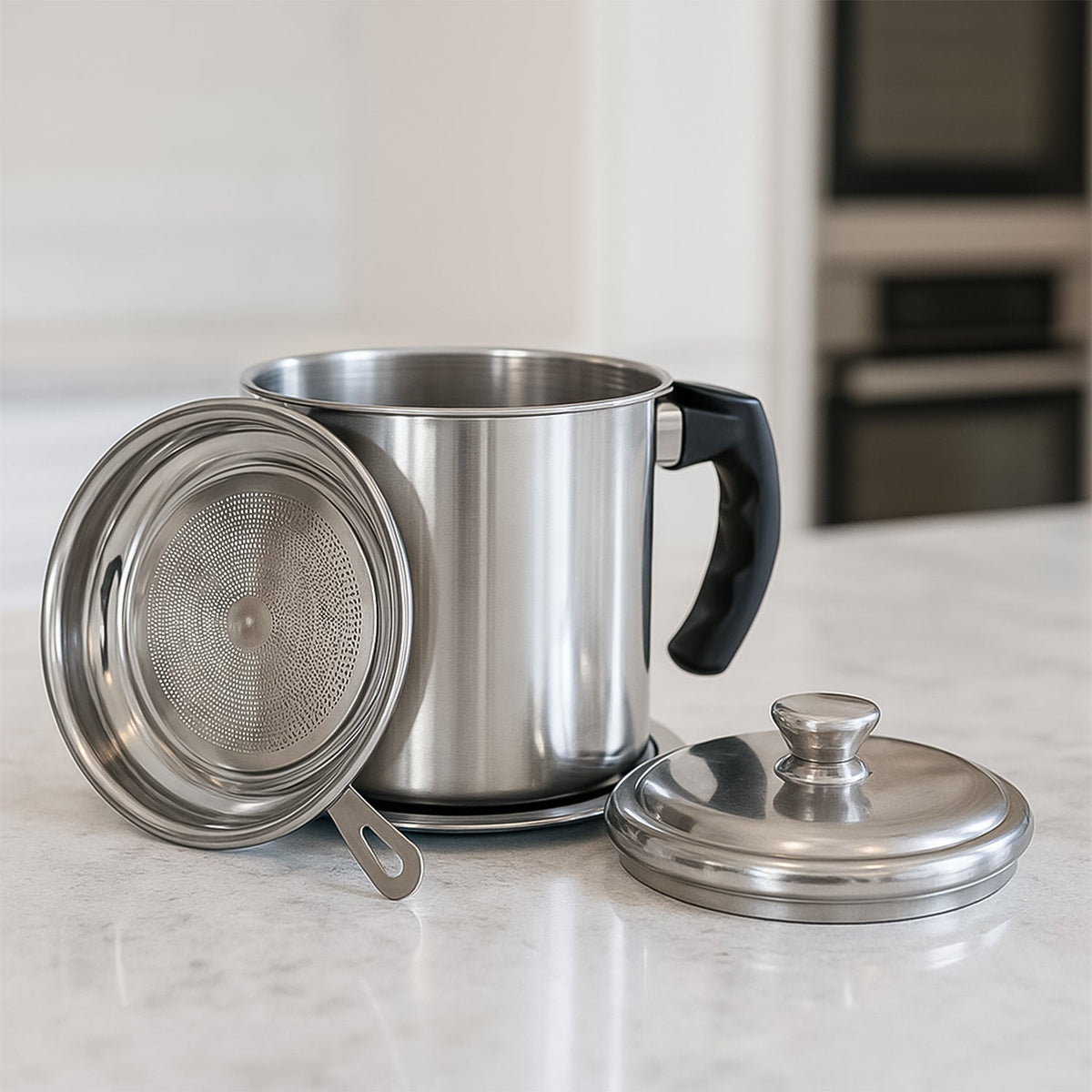 Kitchen Utility Combo – Manual Water Pump, Oil Dispenser Bottle & Stainless Steel Oil Strainer Pot