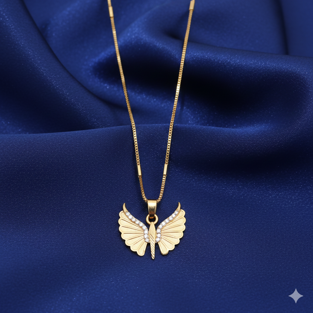 Gold Plated AD Butterfly Wing Pendant Necklace For women and girls