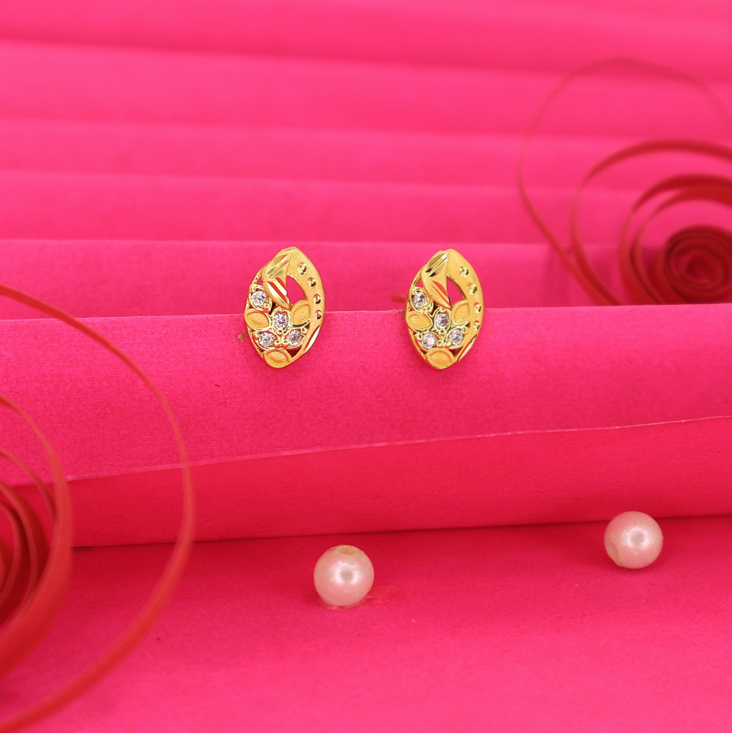 Gold-Plated AD Floral Stud Earrings for women and girls