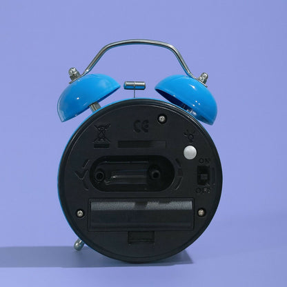 Vintage Blue Twin Bell Alarm Clock for Bedside, Loud Ringing Clock for Home