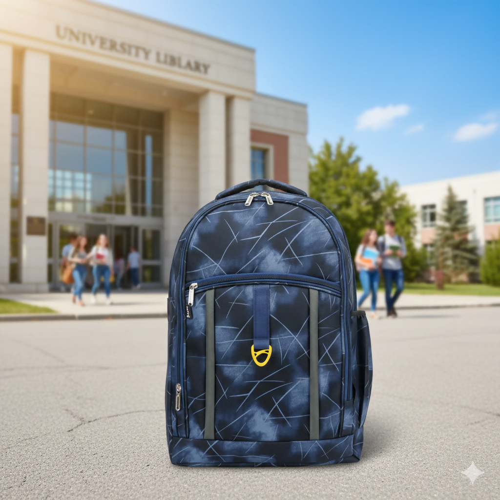 Water-resistant laptop backpack with cracked nebula geometric pattern on front