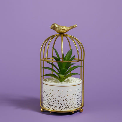 Golden Birdcage Artificial Plant Decor for Home, Office & Tabletop Decoration