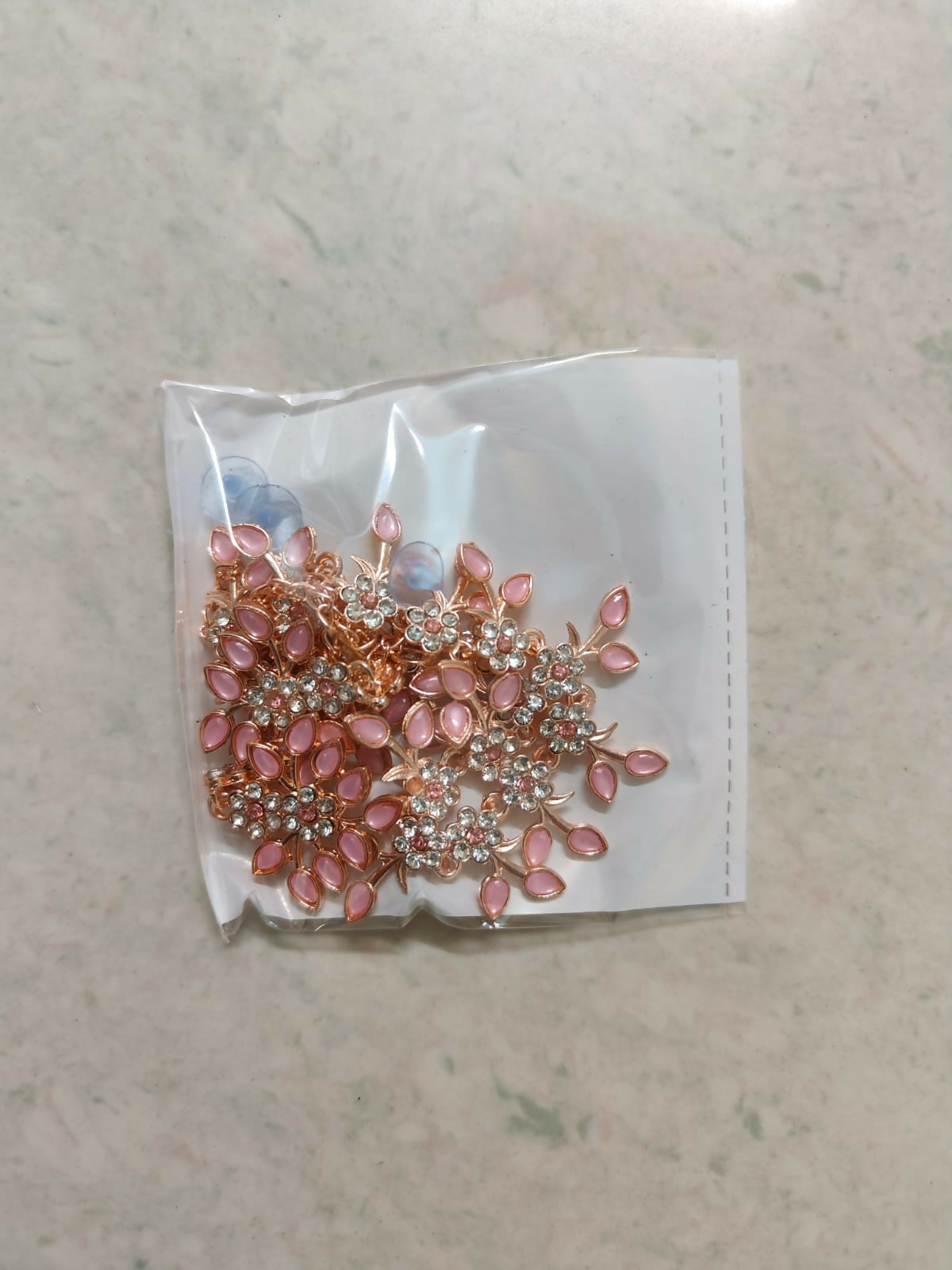 Romantic Rose Gold-Toned Pink Enamel Floral Set