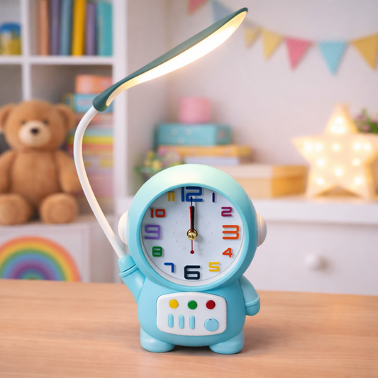 Astronaut Desk Lamp with Alarm Clock, USB Powered Study Light for Kids (BLUE)