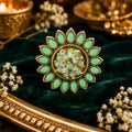 Elegant Mint Green Floral Statement Ring for Women | Vintage Gold Finish