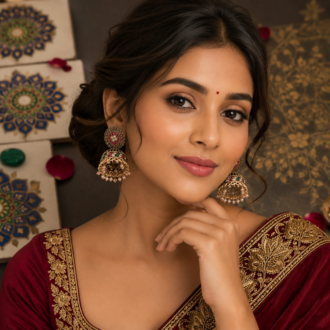 Gold Plated Jhumka Earrings with Pearl Drops for Women