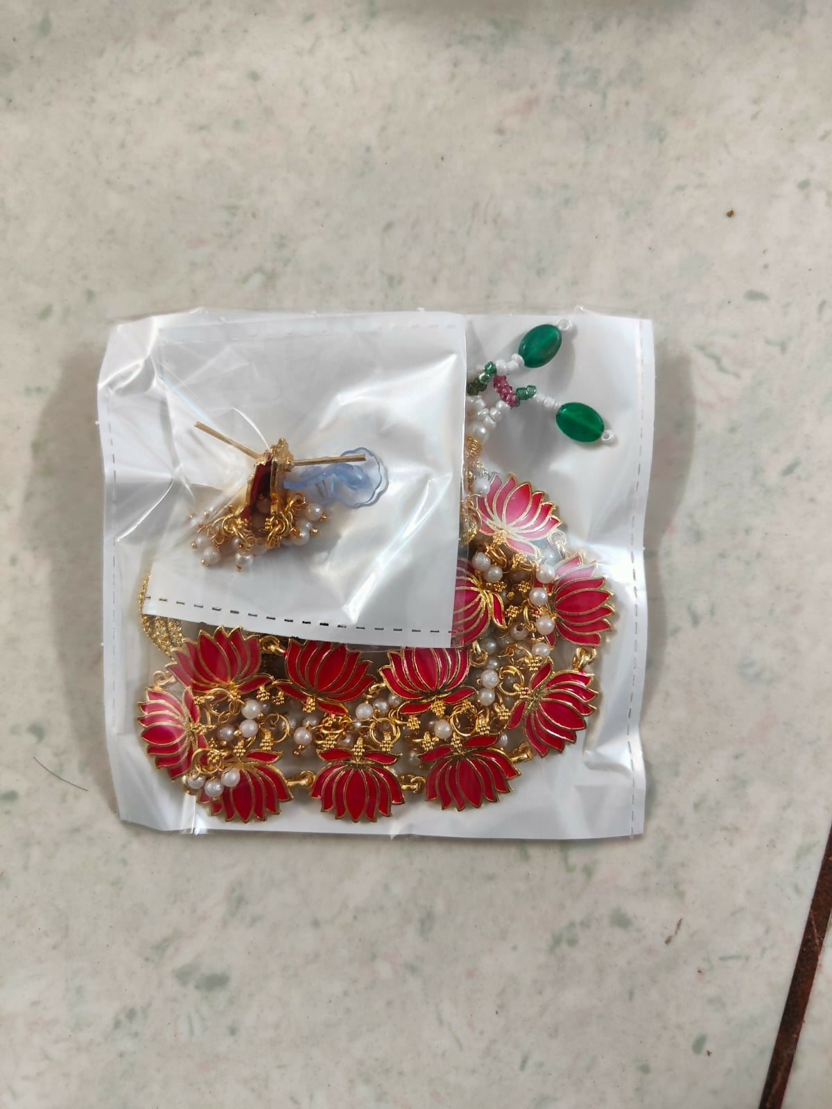 Gold Necklace with Pink Lotus & White Beads Pendant for Women Stylish Jewelry