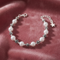 Stylish Pearl Bracelet for Women White Beads Silver Plated Charms Trendy Jewelry Gift