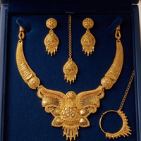 Traditional Gold Tone Bridal Jewellery Set with Necklace, Earrings, Tikka and Nath