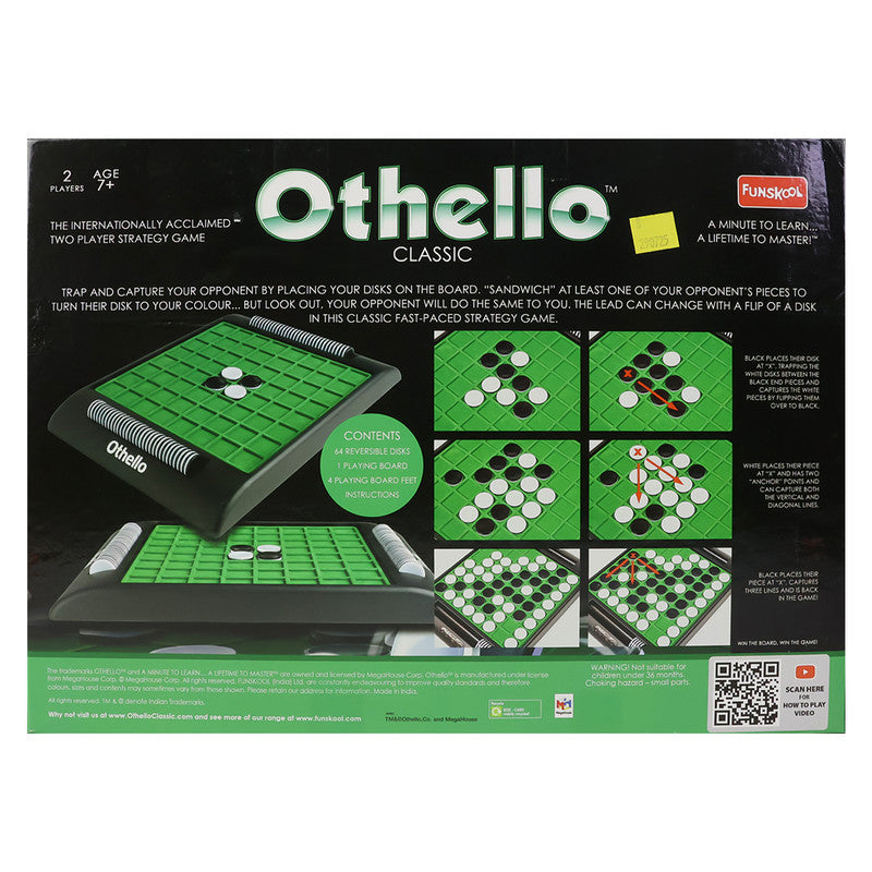 Classic Othello Strategy Board Game – Two Player Reversible Disc Game for Kids and Adults