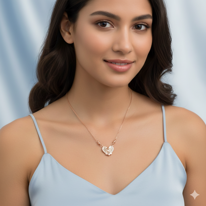 Rose Gold Filigree Heart Pendant Necklace with AD For women and girls