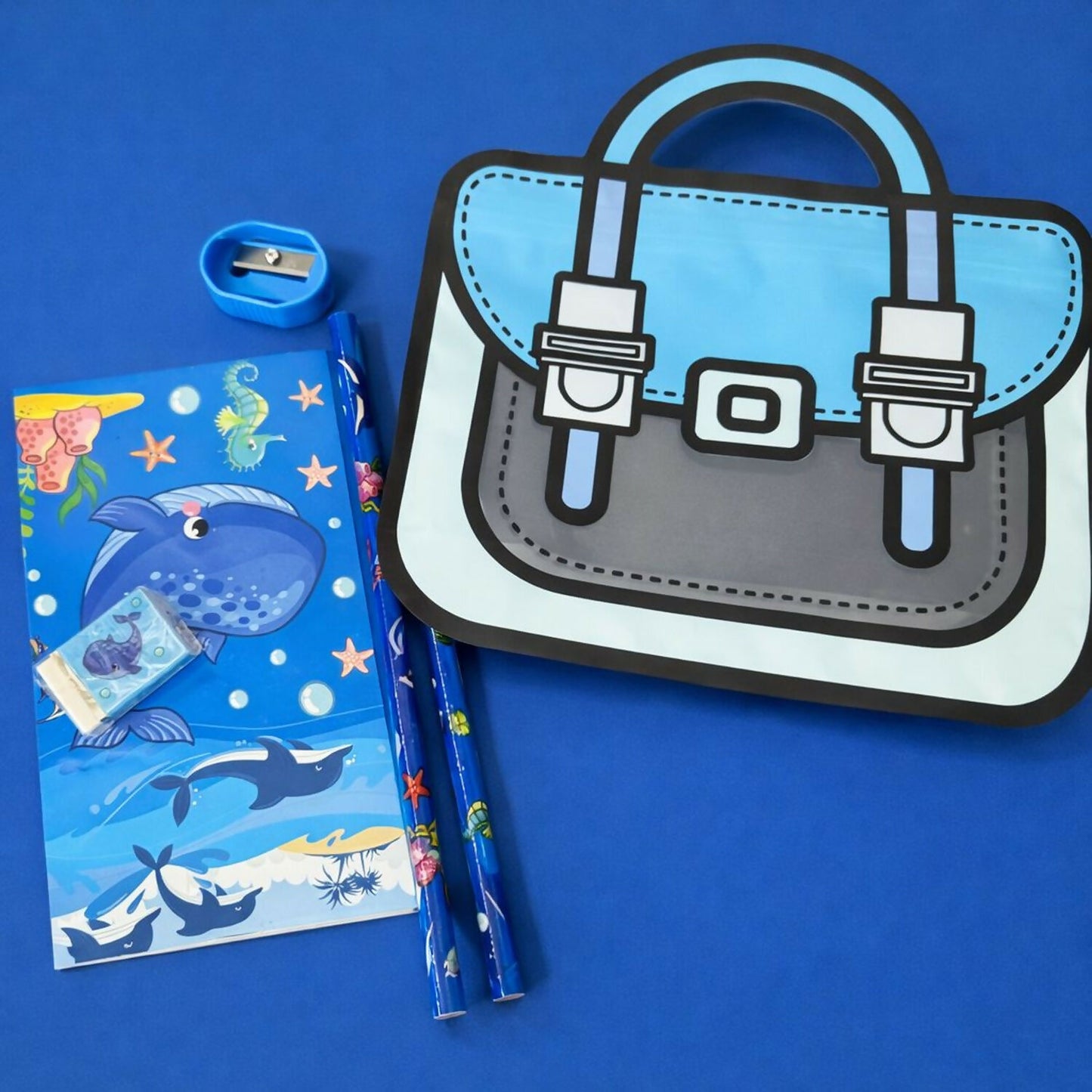Boys Cartoon Stationery Set with Notebook, Pencils, Eraser & Pouch
