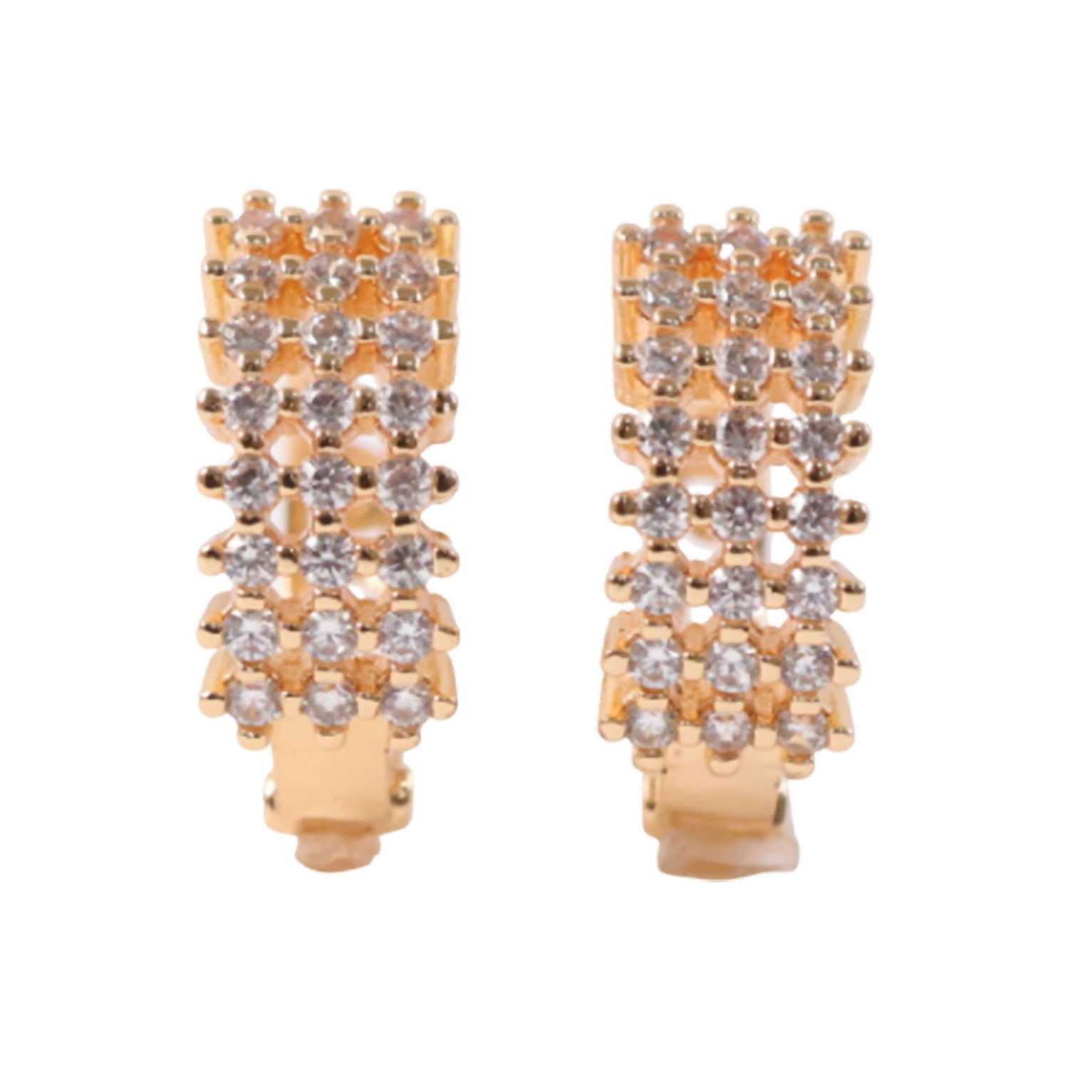 Detailed view highlighting premium finish on CZ studded gold-tone earrings