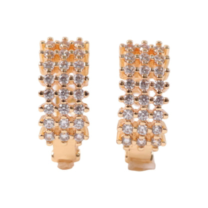 Detailed view highlighting premium finish on CZ studded gold-tone earrings