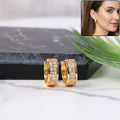Gold Finish Hoop Earrings – Elegant CZ Studded Design