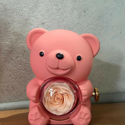 Peach Teddy Bear With Eternal Rose Gift Box | Romantic Love Gift for Her & Couples