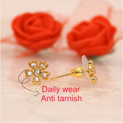 Diamond & Gold Filigree Square Stud Earrings | Floral Design AD for women & girls