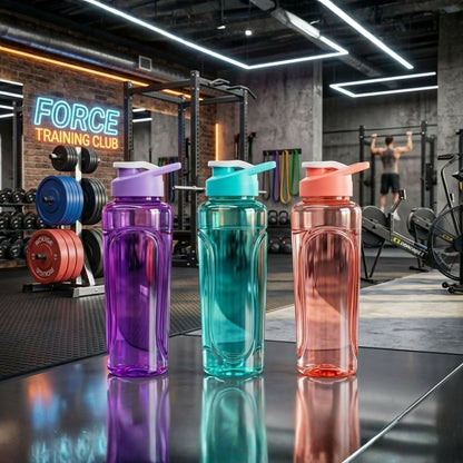 Gym Water Bottle with Flip Lid Multi Color Leakproof Sports Bottle (1 Litre)