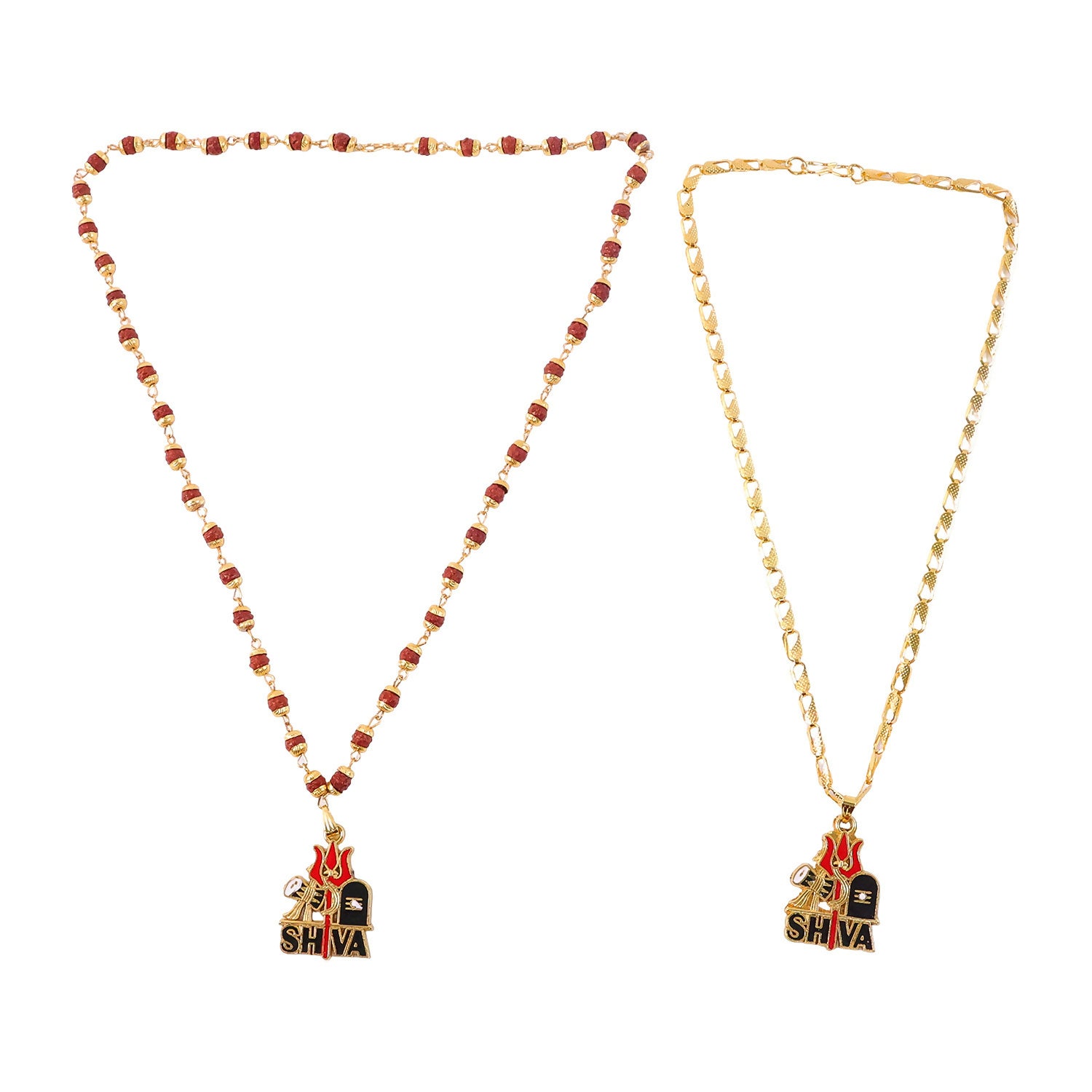 Shiva Trishul Gold Plated Pendant Chain & Rudraksha Mala
