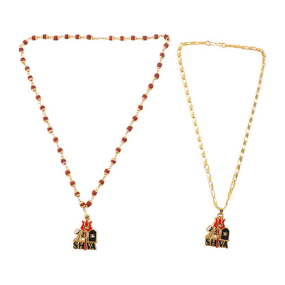 Shiva Trishul Gold Plated Pendant Chain & Rudraksha Mala