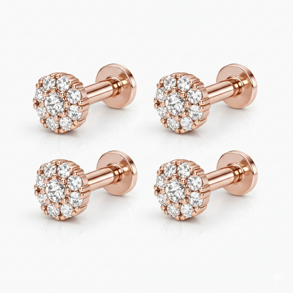 Two pairs of rose gold flower crystal flat back stud earrings combo pack