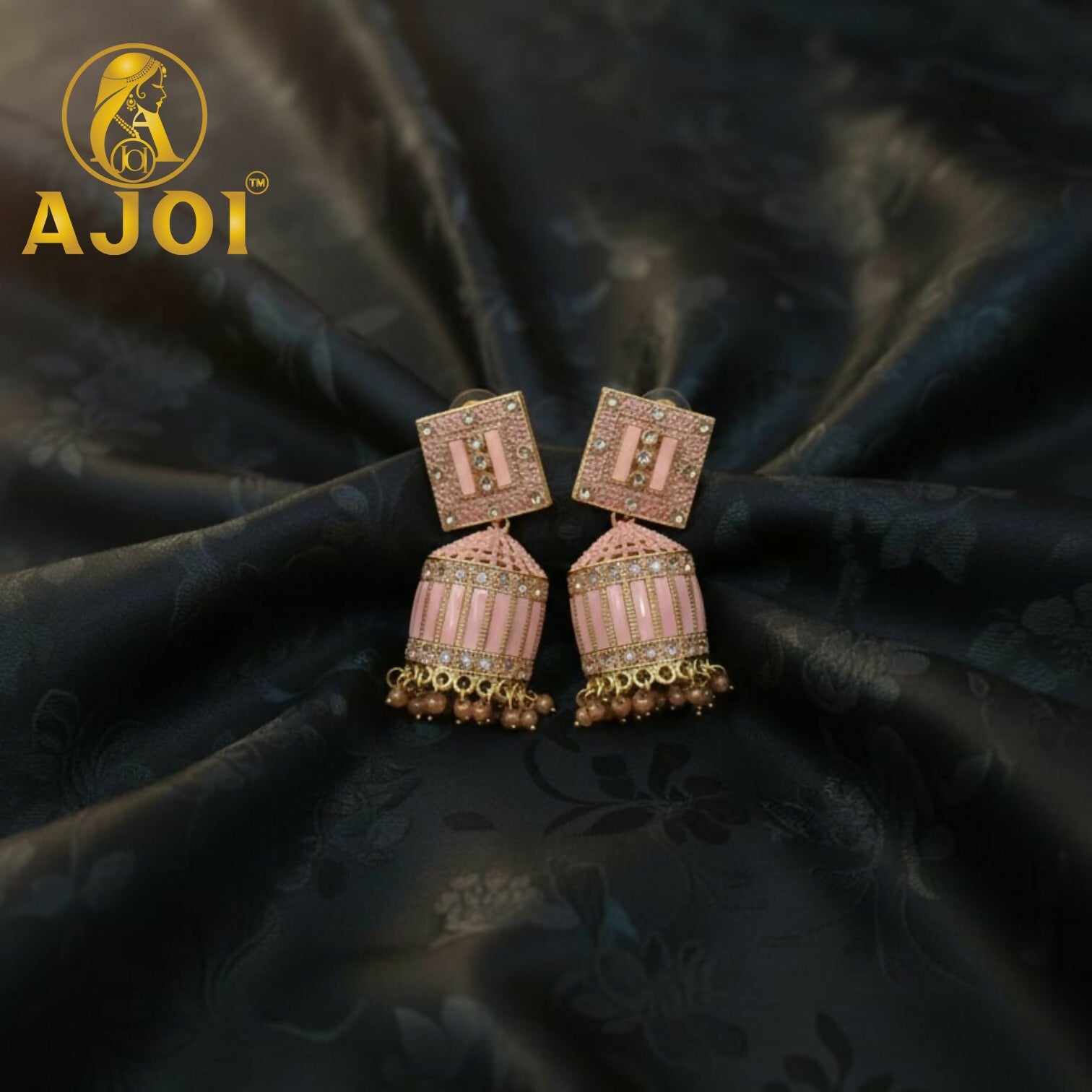 Blush Pink Designer Earrings with Elegant Stone Detailing and Drop Finish