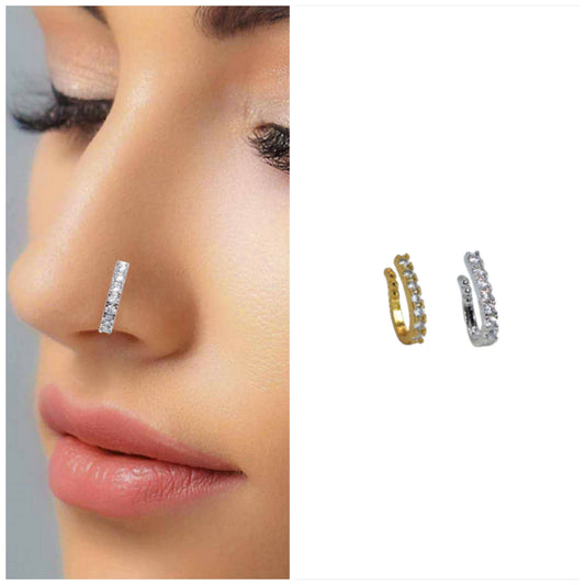 CZ Line Clip-On Nose Cuff | Stacked Non-Piercing Nose Ring Combo Pack of 2