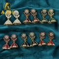 Stone & Enamel Earrings Set – Elegant Floral Jhumka Collection