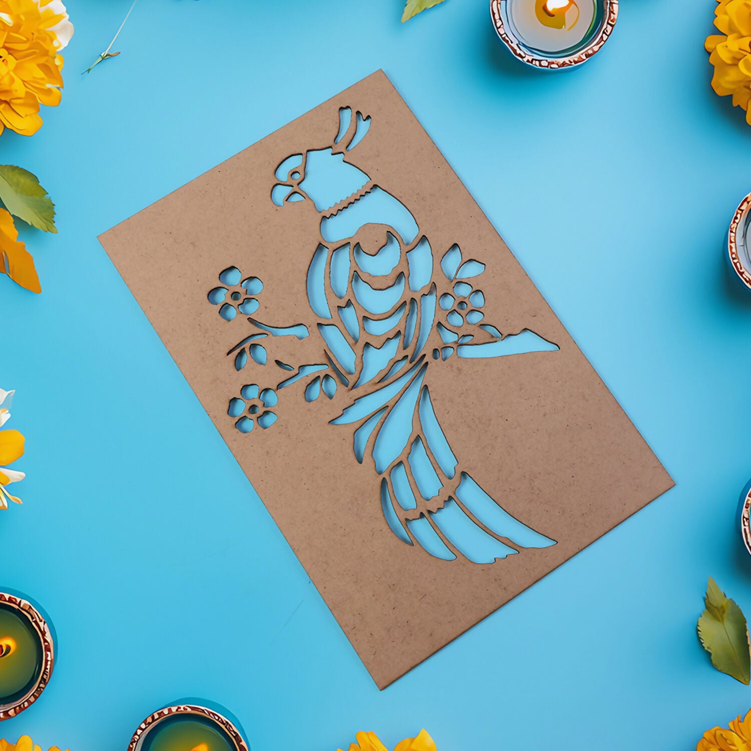 Portable MDF Rangoli Stencil Decorative Bird Design | Reusable Floor Rangoli