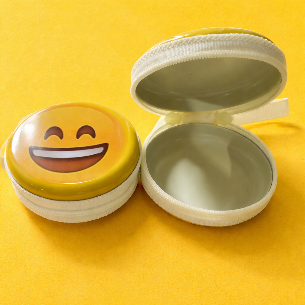 Emoji Print Round Coin Pouch with Zipper & Wrist Strap for Kids and Adults(DESIGN MAY VARY)