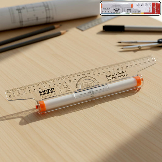 Roll-N-Draw Precision Ruler with Rolling Guide for Drawing & Drafting (30Cm)