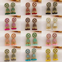Ethnic Western Best Quality Stone Oxidize Type Small Earring Jumki For Women And Girls(Combo Of 12 Color And Pair)