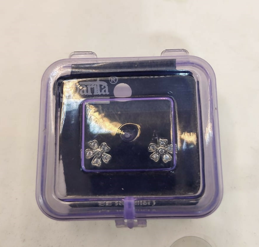 Sterling Silver AD Flower Stud Earrings - Dainty Floral Blossom Jewelry for women and girls