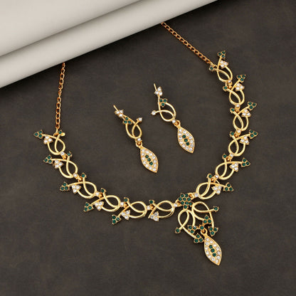 Elegant Gold-Toned Floral & Green Stone Set