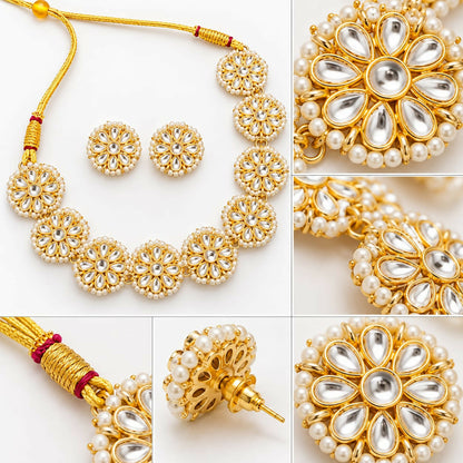 Collage showing close-ups of the necklace and earring details, including the back of an earring.