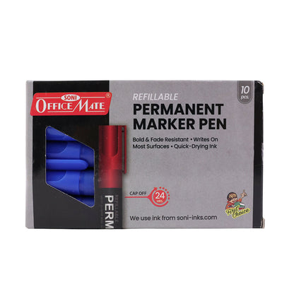 Refillable Permanent Marker Pen – Blue Ink, 10 Piece Combo