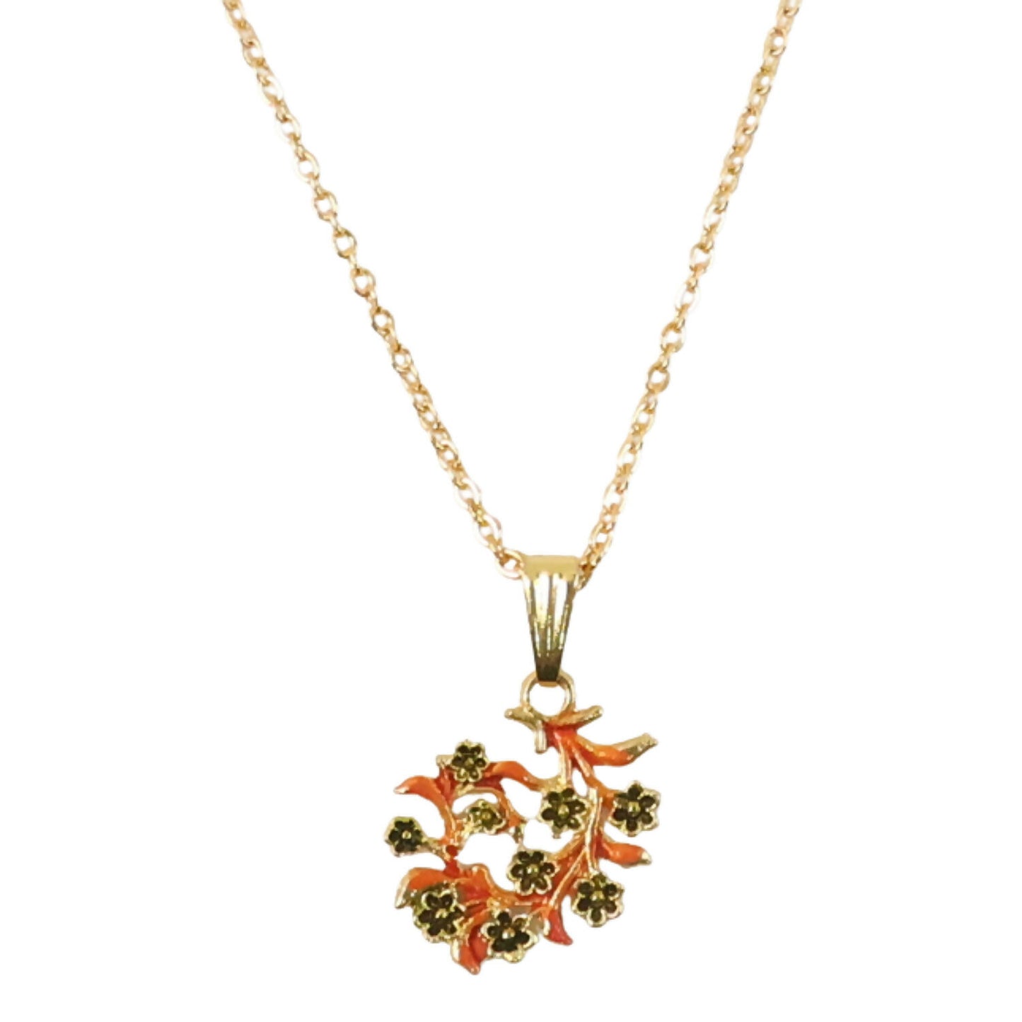 Traditional Floral Vine Design Pendant Necklace with Chain for Women