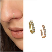 Gold & Rose Gold CZ Non-Piercing Nose Cuff/Clip On Nath Combo Pack of 2