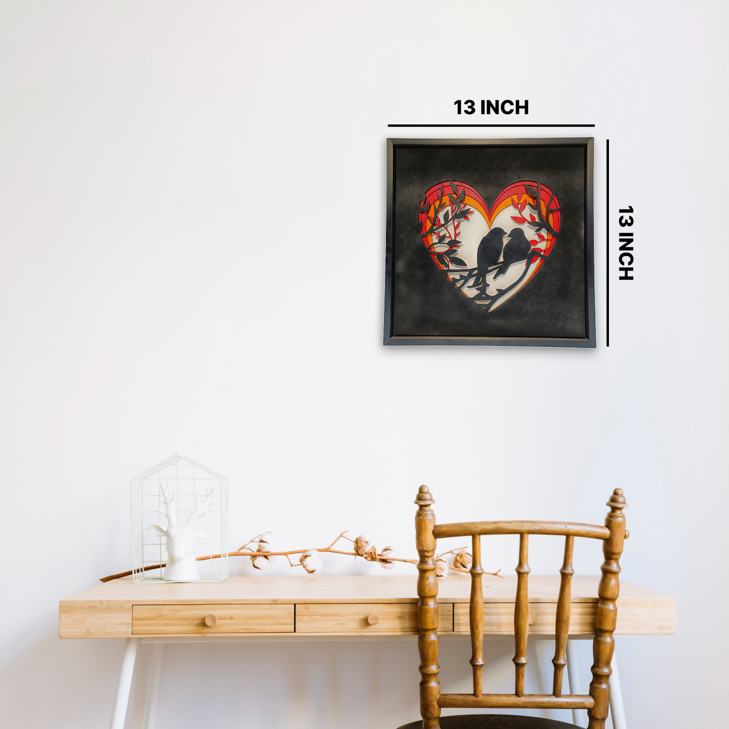 Handcrafted Multi-Layer Wooden Heart & Bird Wall Art – 3D Love & Freedom Design | Romantic Home Decor Frame | Handmade Wooden Wall Hanging for Bedroom & Living Room