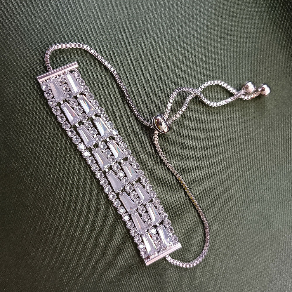 Silver Plated Ad Stone Adjustable Bracelet