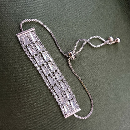 Silver Plated Ad Stone Adjustable Bracelet