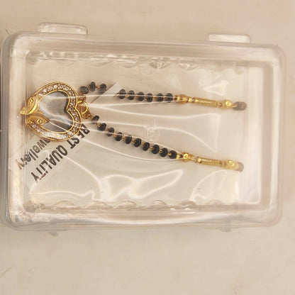 Elegant Mangal Sutra featuring gold-plated heart pendant with black enamel butterfly