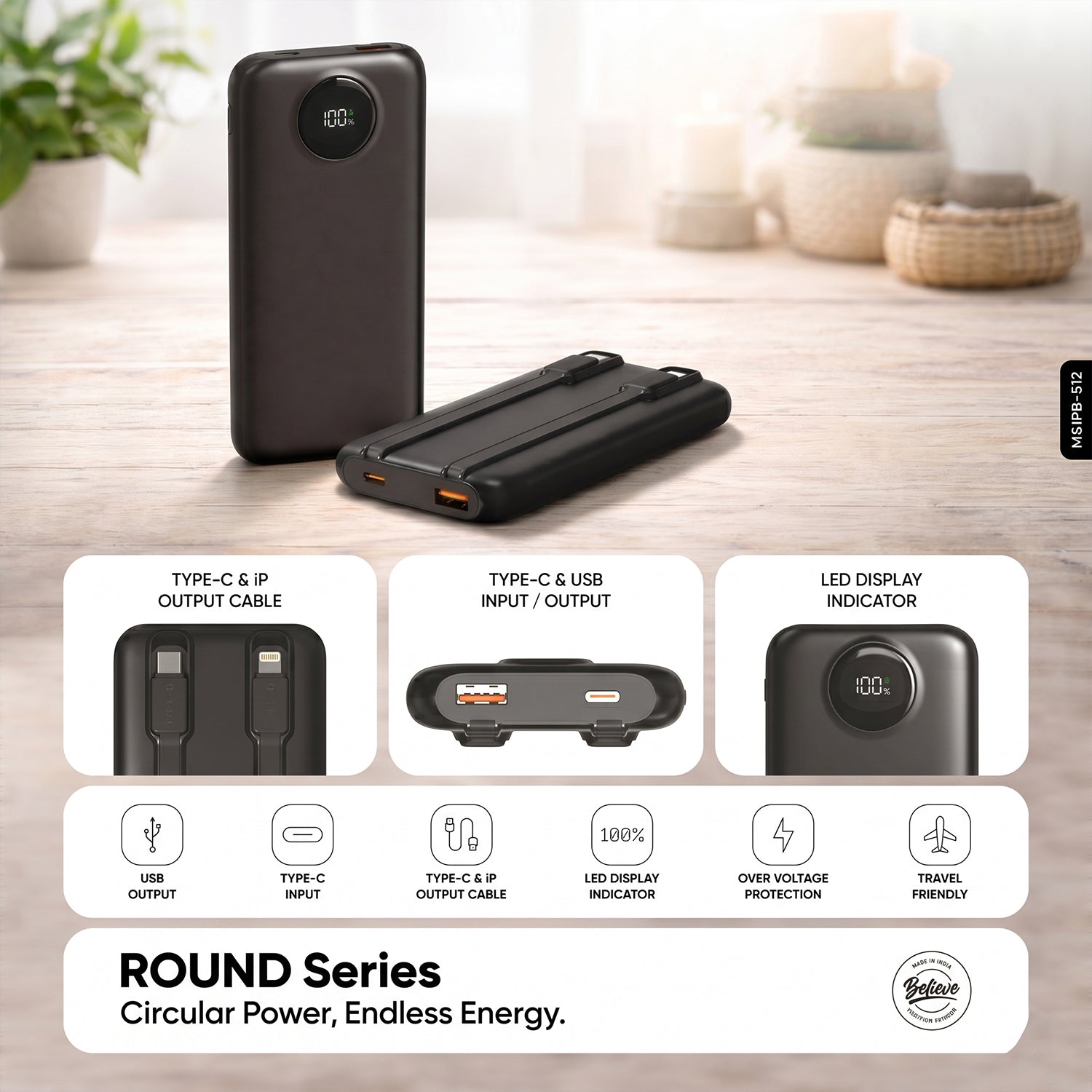 Power bank showing digital battery display